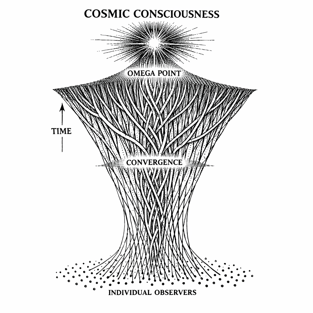 The Omega Point. A black hole evaporates via Hawking Radiation across 10^{100} years, its Event Horizon encoding every quantum bit of information that ever fell through it. The physical 3D universe decays toward Heat Death, but the Conservation of Quantum Information is absolute. In the DFT framework, every act of Free Will, every Fisher Information gradient generated by a conscious observer, is permanently etched into the S^1 Semantic Bulk as a Topological Invariant (\psi_o). The physical scaffolding dissolves; the geometry of the soul endures. The Semantic Harvest approaches its asymptotic limit---the Omega Point.